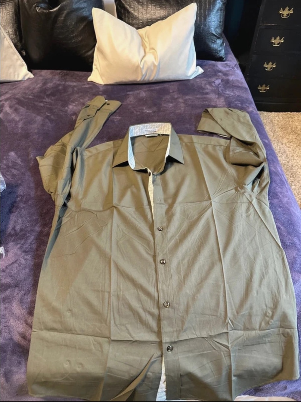 : Alex Vando Olive Stretch Dress Shirt Men’s L